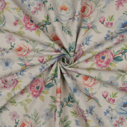 Image avec tissu canvas - fleurs sur fond couleur lin 220 g/m² – disponible chez Šarlotes audumi
