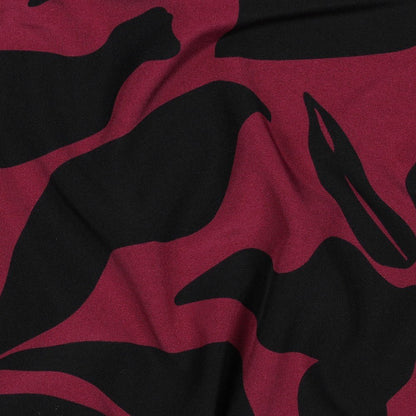 Image of dress fabric with elastane - multicolored pattern on a purple background 80 g/m² – available at Šarlotes audumi