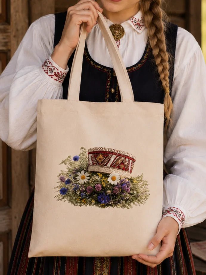 Image d’un sac en tissu de coton "Kronis" – disponible en ligne chez Šarlotes audumi