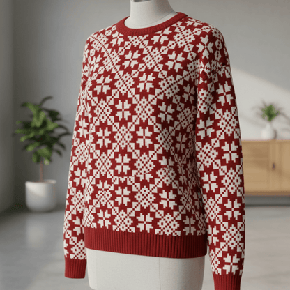 Image de tricot bouclette en coton, motif Auseklis sur fond blanc 250 g/m² – disponible chez Šarlotes audumi