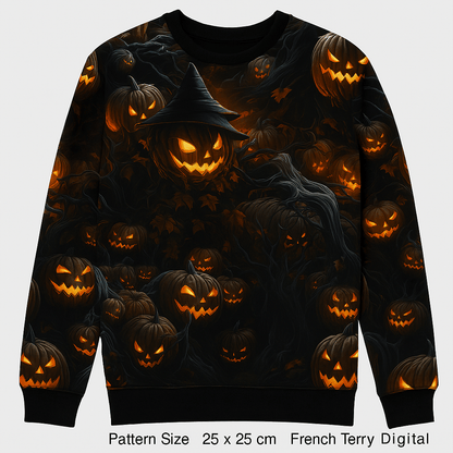 cotton loop knit - spooky pumpkins 230 g/m²