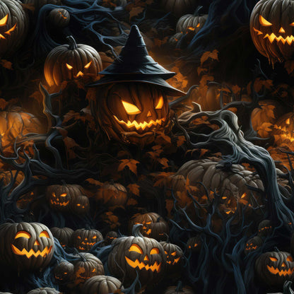 Cotton loopback knit - spooky pumpkins 230 g/m²