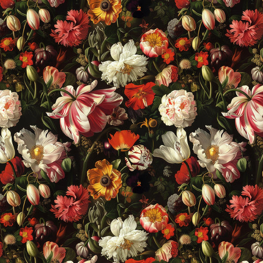Bild mit Baumwoll-Loop-Strickstoff mit Barockblumen – online erhältlich bei Šarlotes audumi