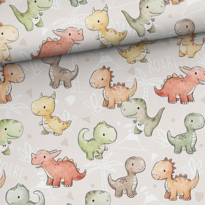 Image du jersey bouclé en coton - petits dinosaures sympathiques 250 g/m² – disponible chez Šarlotes audumi