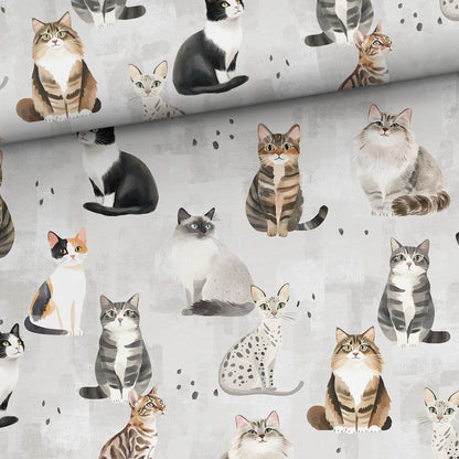 Image avec un chat en jersey bouclette de coton sur fond gris – disponible en ligne chez Šarlotes audumi