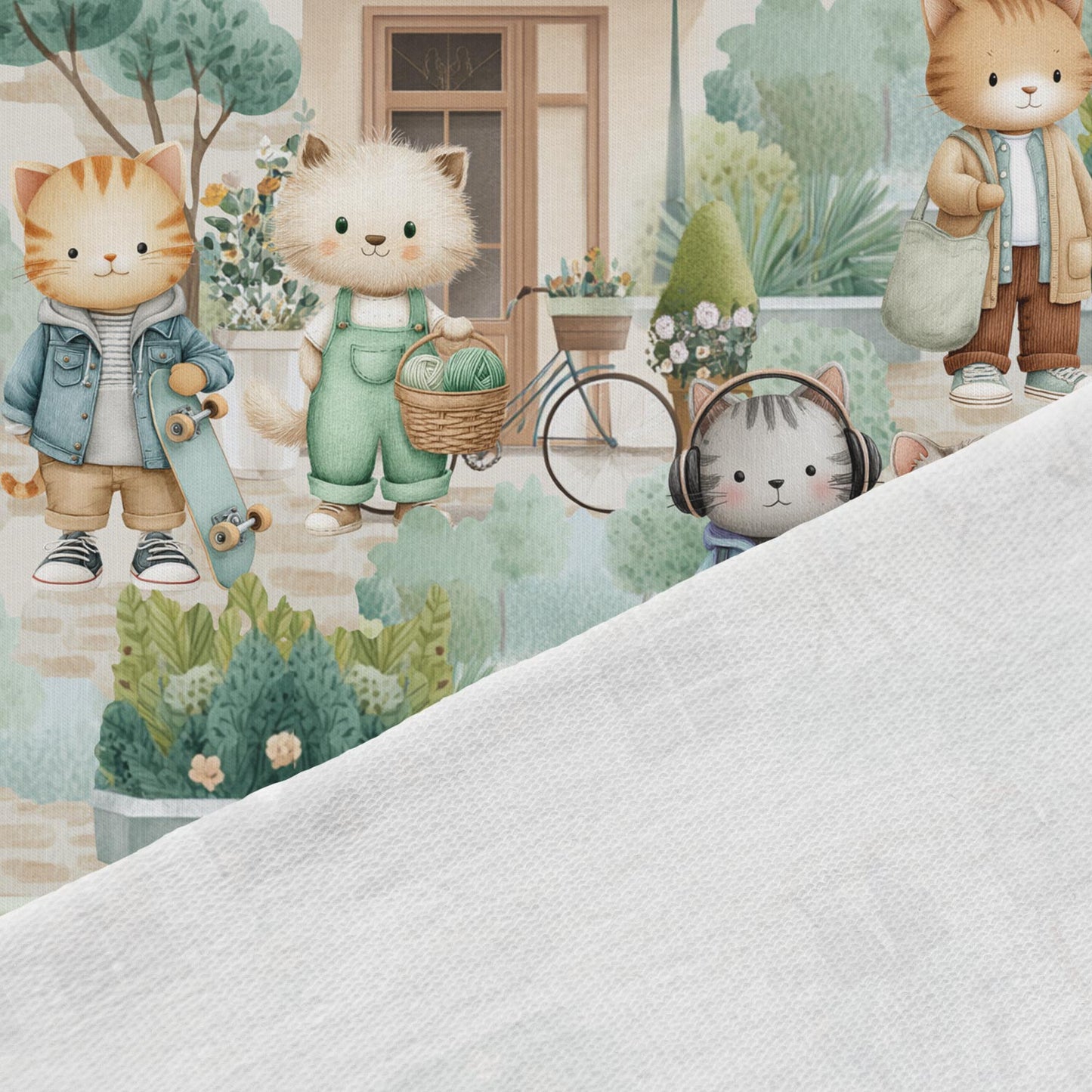 Image de maille bouclette en coton - la vie des chats en ville 250 g/m² – disponible chez Šarlotes audumi