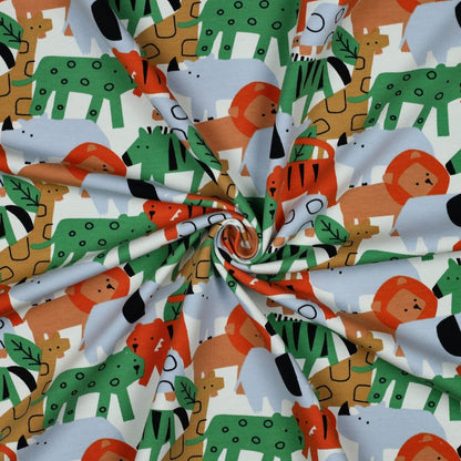 Image de tissu en coton à bouclettes - animaux colorés 225 g/m² – disponible chez Šarlotes audumi