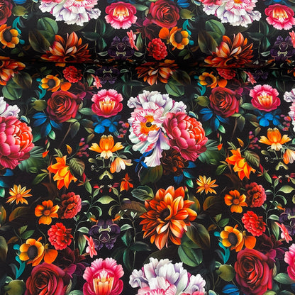 Maille bouclette en coton - fleurs vives 230 g/m²