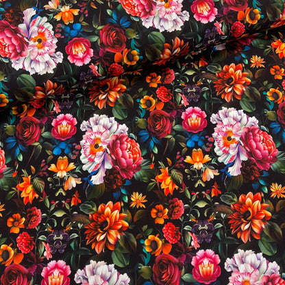 Maille bouclette en coton - fleurs vives 230 g/m²