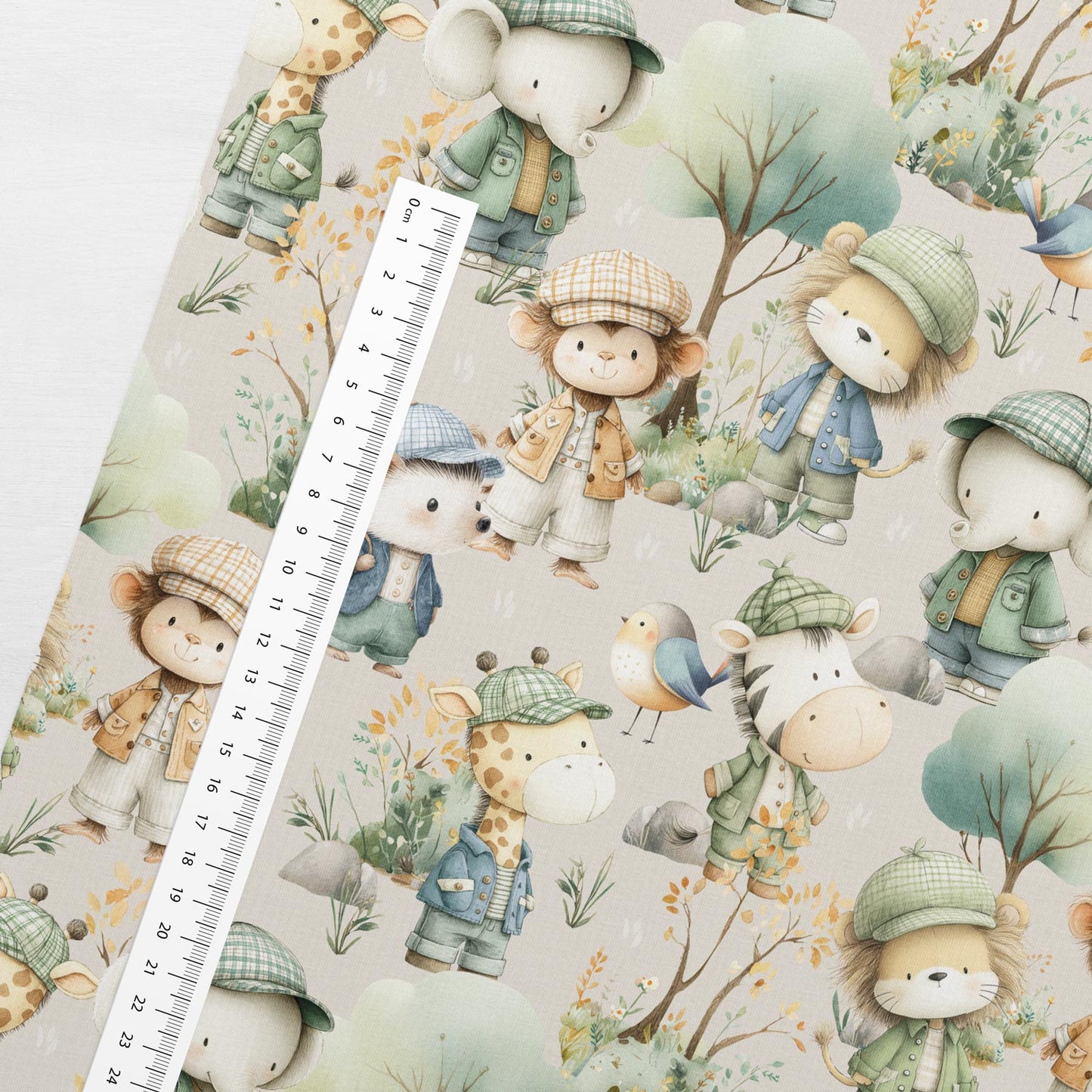 Image de molleton bouclette en coton - safari des petits explorateurs 250 g/m² – disponible chez Šarlotes audumi