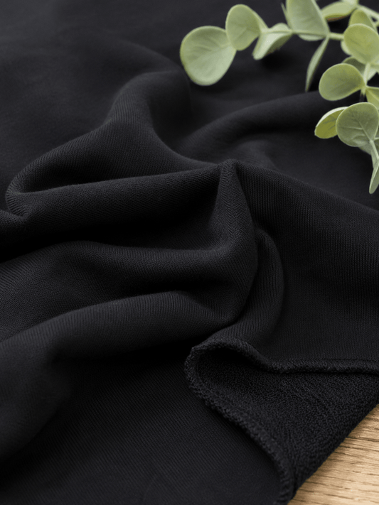 Image of cotton loopback knit - black 240 g/m² – available online at Šarlotes audumi