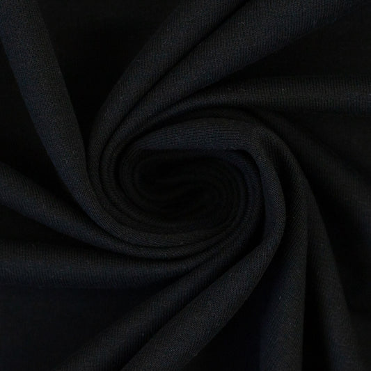 Image of black cotton loopback knit, 240 g/m² – available online at Šarlotes audumi