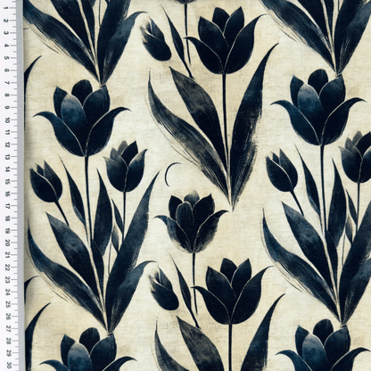 Maille bouclette en coton - tulipes noires 250 g/m²