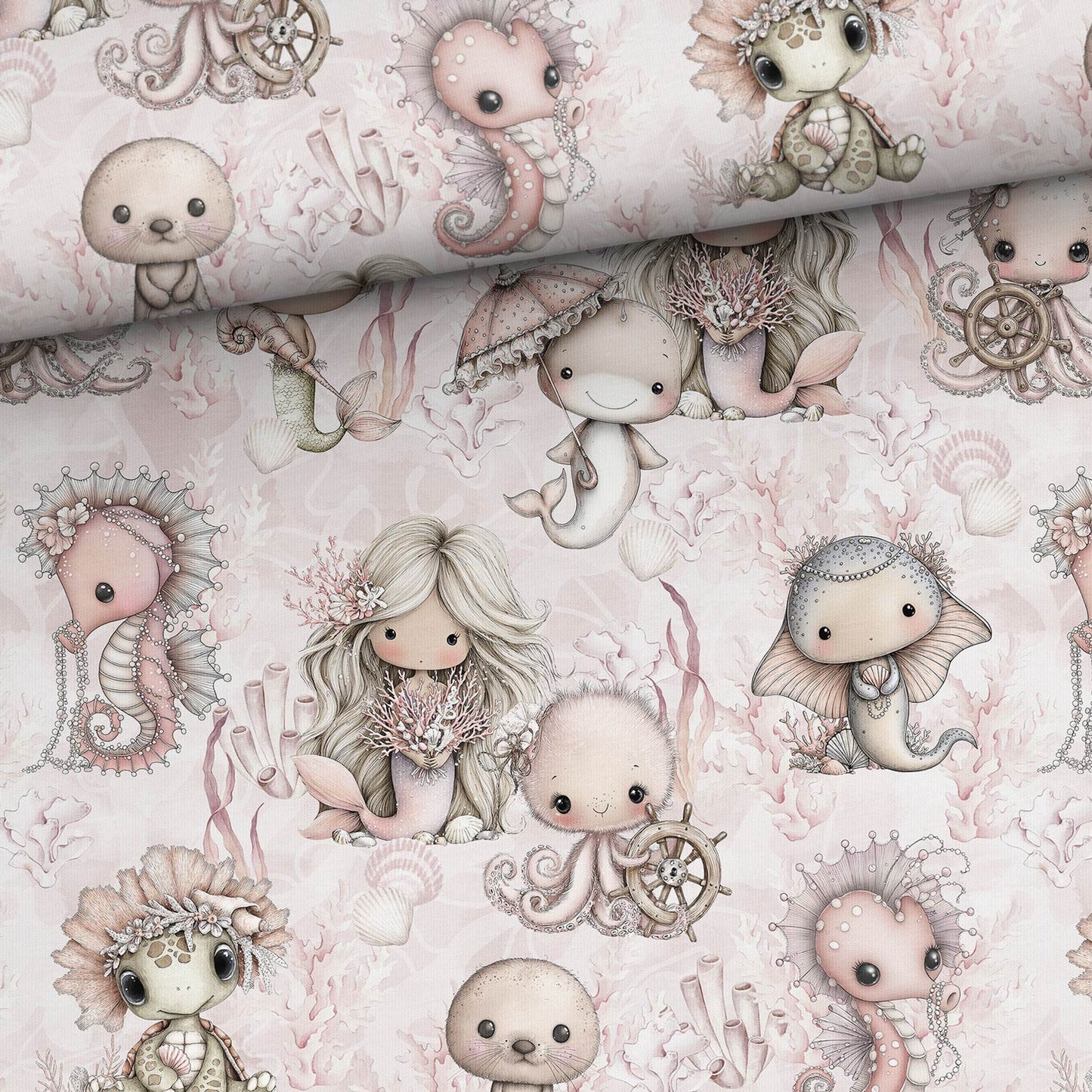 Image de tissu molletonné en coton - océan perlé 250 g/m² | Design - 16 – disponible chez Šarlotes audumi