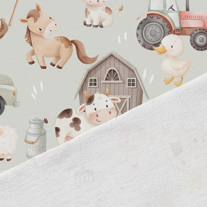 Image avec tissu éponge en coton - vie de ferme colorée 250 g/m² | Design - 04 – disponible chez Šarlotes audumi