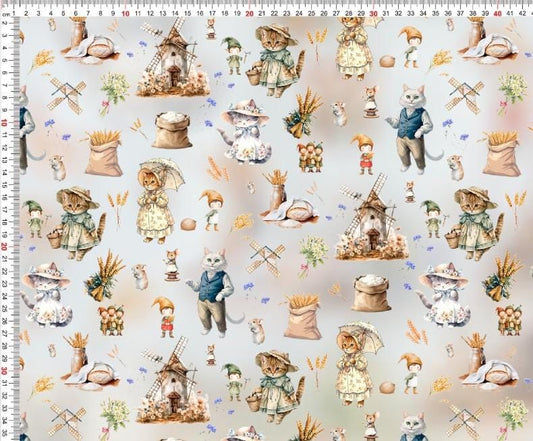 Attēls ar Kokvilnas cilpiņtrikotāža - Tur, kur griežas dzirnavas un murrā ķaķis 250 g/m² – pieejams Šarlotes audumi