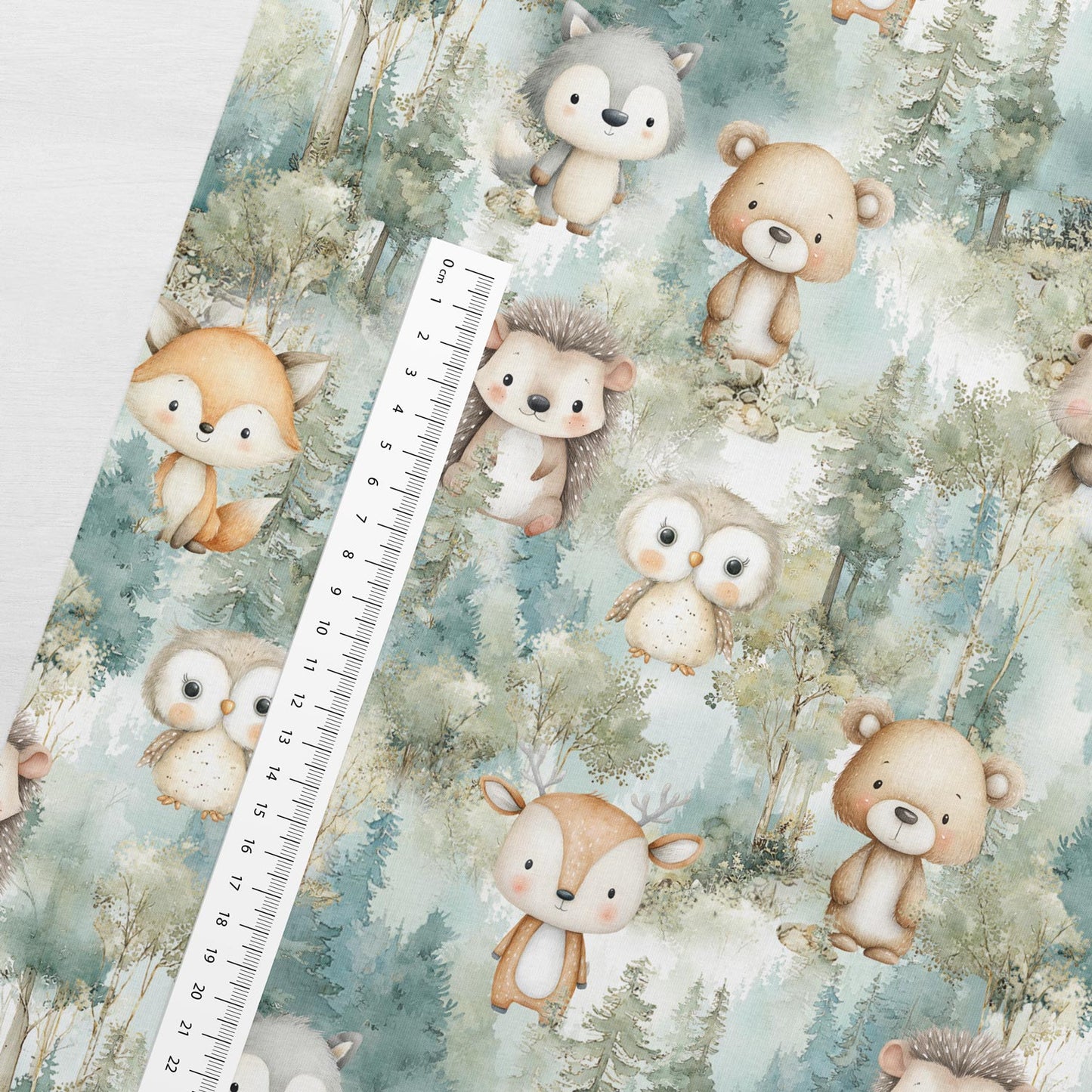 Image de jersey éponge en coton - amis de la forêt verte 250 g/m² | Design - 17 – disponible chez Šarlotes audumi
