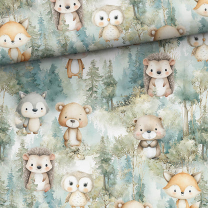 Image avec tissu en jersey bouclette de coton - amis de la forêt verte 250 g/m² | Design - 17 – disponible chez Šarlotes audumi