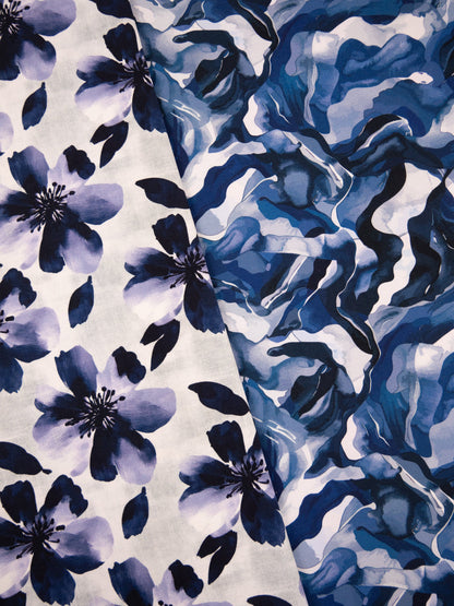 Image avec tissu éponge en coton - danse des vagues bleues 245 g/m² – disponible chez Charlotte Tissus