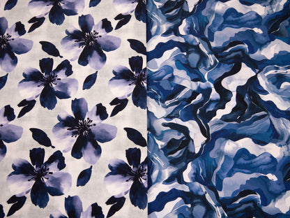 Image en maille coton bouclette – Danse des vagues bleues 245 g/m² – disponible chez Šarlotes audumi