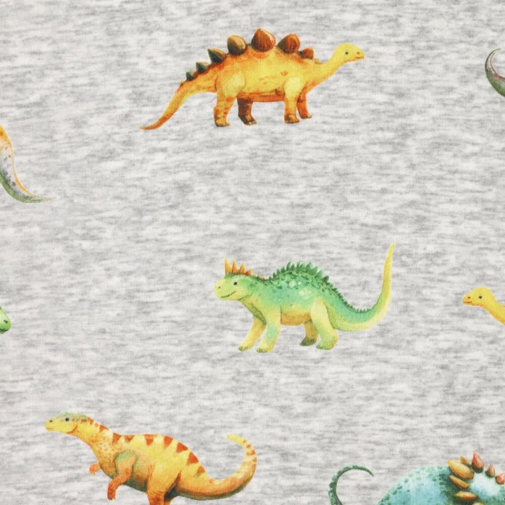 Bild mit Baumwoll-Sweatstoff | Alpen Fleece-Dinosaurier auf Grau – online erhältlich bei Šarlotes audumi