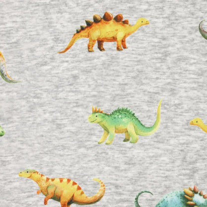 Bild mit Baumwoll-Sweatstoff | Alpen Fleece-Dinosaurier auf Grau – online erhältlich bei Šarlotes audumi
