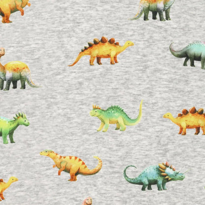 Bild mit Baumwoll-Sweatstoff | Alpen Fleece-Dinosaurier auf Grau – online erhältlich bei Šarlotes audumi