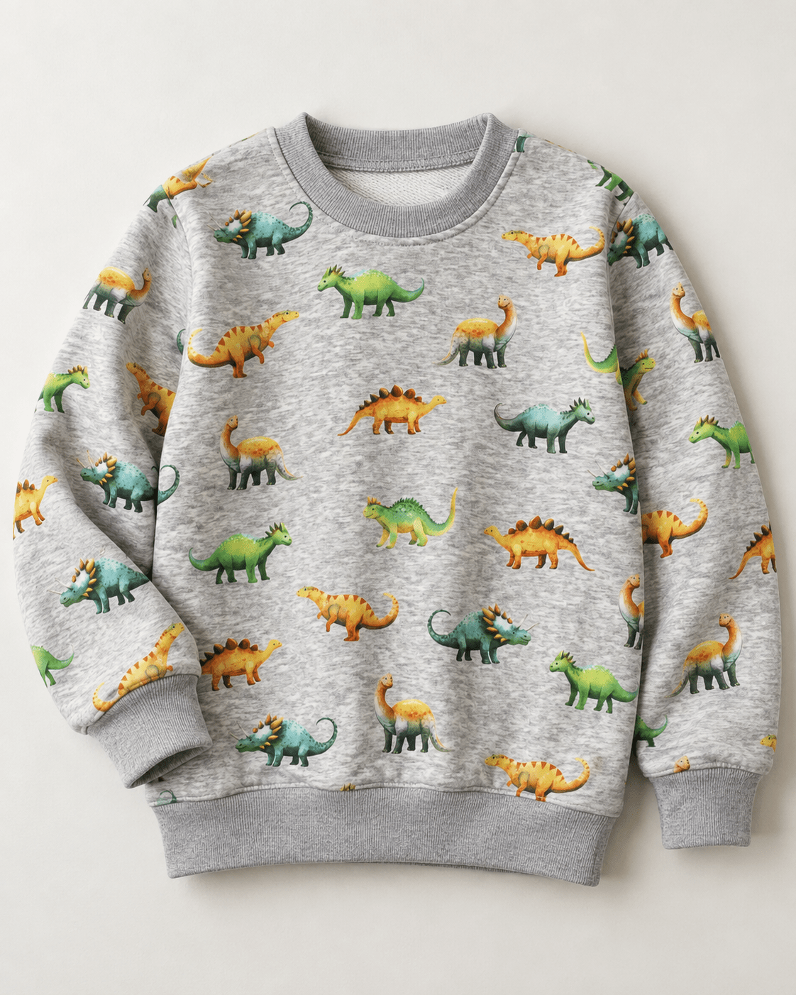 Bild mit Baumwoll-Sweatstoff | Alpen Fleece-Dinosaurier auf Grau – online erhältlich bei Šarlotes audumi