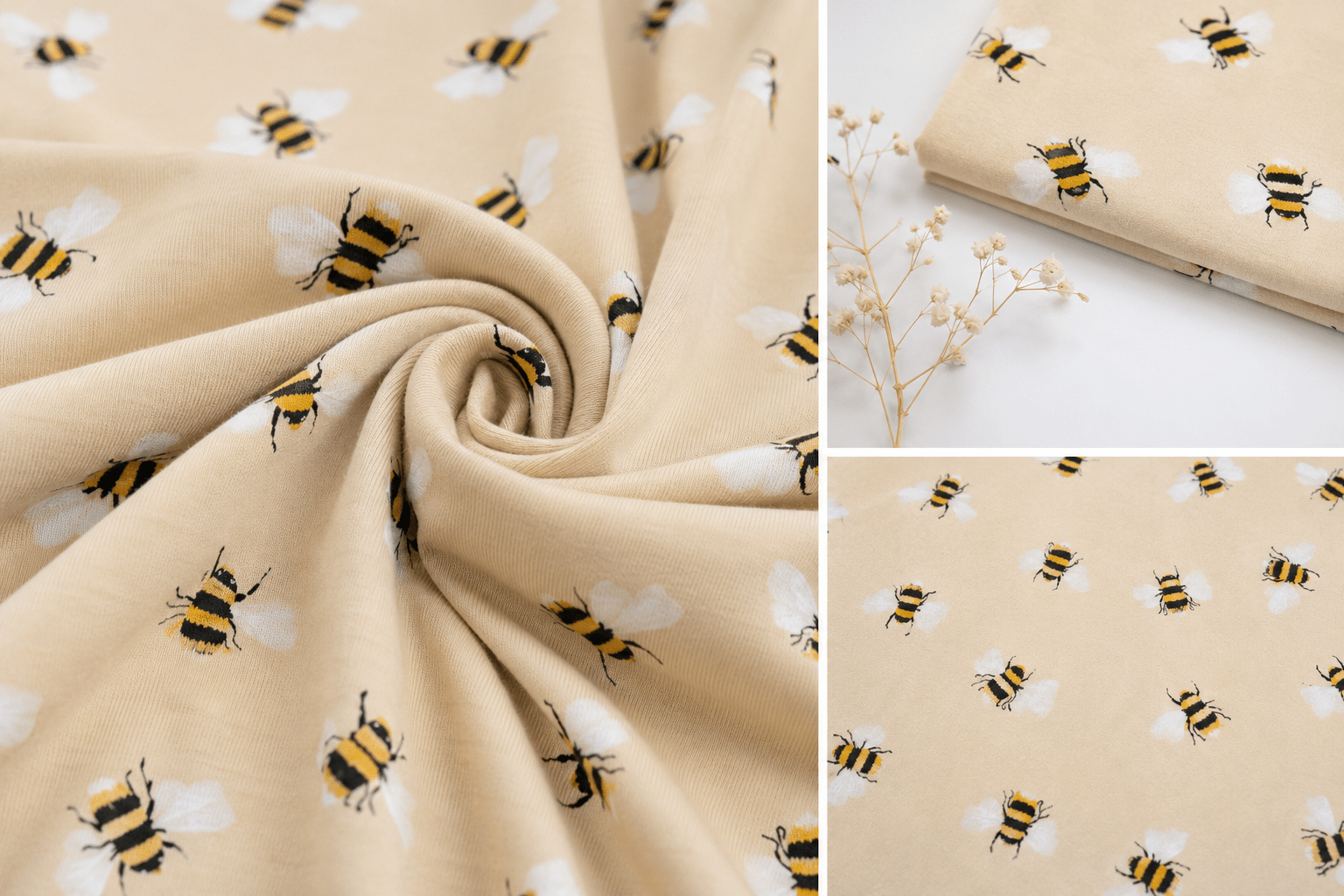 Image avec jersey de coton - abeilles 200 g/m² – disponible chez Šarlotes audumi