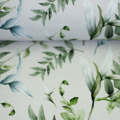 Cotton knit fabric - eucalyptus branches 200 g/m²