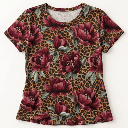 Bild mit Baumwolljersey, Jersey mit Pfingstrosen-Leopardenmuster – online erhältlich bei Šarlotes audumi