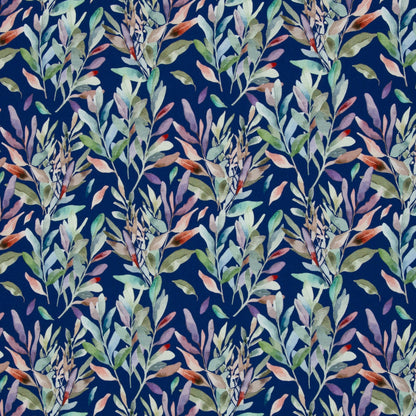 Jersey en coton - feuilles sur fond bleu 200 g/m²