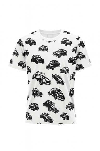 Jersey de coton - voitures noires sur fond blanc 200 g/m²
