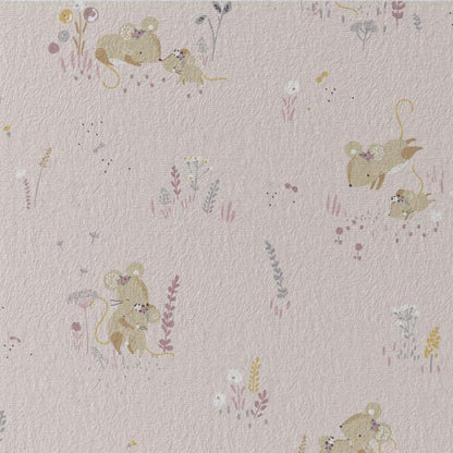 Jersey de coton - petites souris sur fond rose poudré 220 g/m²
