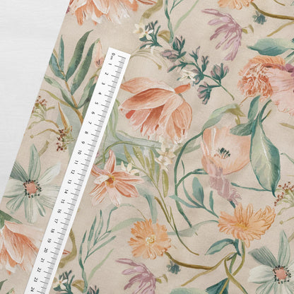 Jersey en coton à fleurs sur fond beige 200 g/m²