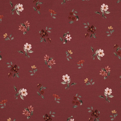 Jersey en coton - fleurs sur fond bordeaux 200 g/m²