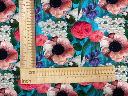 Jersey en coton - roses et iris 200 g/m²
