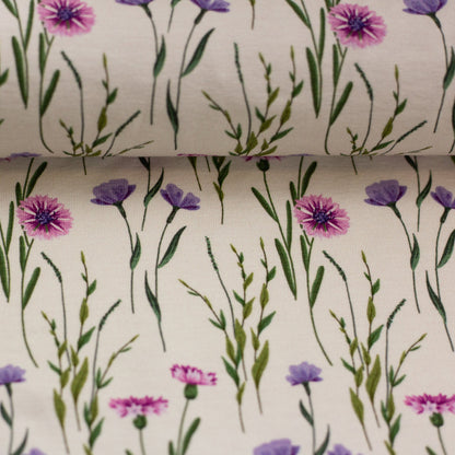 Jersey de coton à motifs de bleuets et clochettes, 200 g/m²