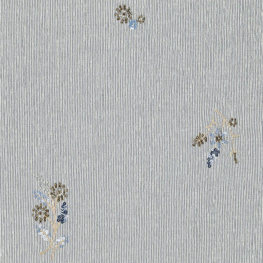 Attēls ar Kreklu audums ar elastānu - zils svītrains ar izšūtām pērlītēm 135 g/m² – pieejams Šarlotes audumi