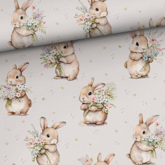Cotton loop knit - bunnies with flowers 250 g/m²