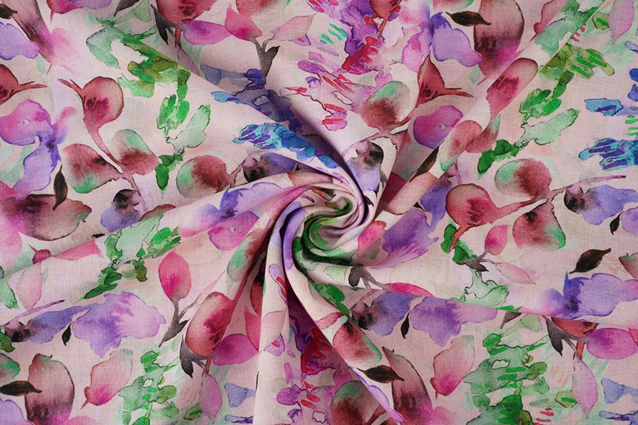 Attēls ar Lina un kokvilnas audums ar ziedu rakstu 170 g/m² – pieejams Šarlotes audumi