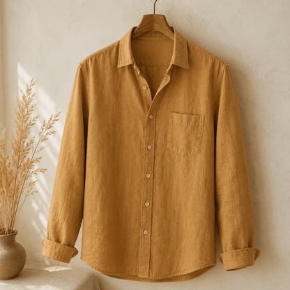 Image de lin avec viscose, brun camel 185 g/m² – disponible chez Šarlotes audumi