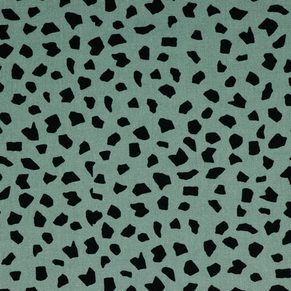 Lin et viscose - pois noirs sur fond menthe foncé 180 g/m²