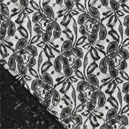 Image du tissu en dentelle « Lauren Foil Lace » – noir 140 g/m² – disponible chez Šarlotes audumi