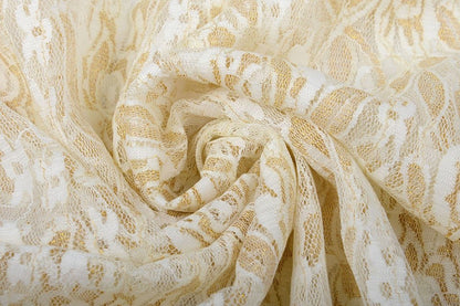 Fine lace fabric with gold - black 90 g/m²