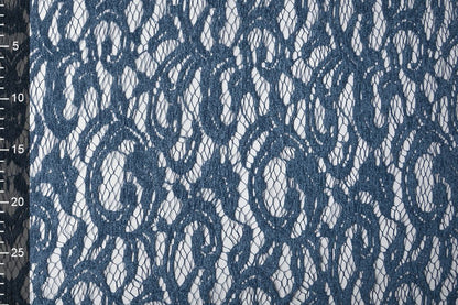 Tissu en dentelle - velours bleu foncé 200 g/m²