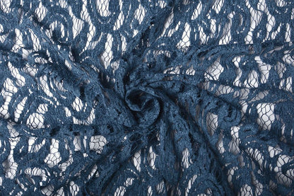 Tissu en dentelle - velours bleu foncé 200 g/m²