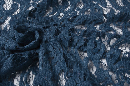 Tissu en dentelle - velours bleu foncé 200 g/m²