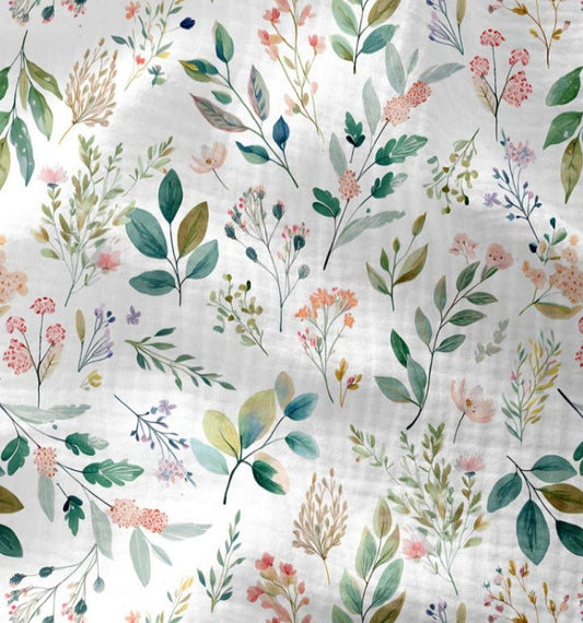 Attēls ar Muslīns - dabiskas lapotnes un ziedu motīvi 120 g/m² – pieejams Šarlotes audumi