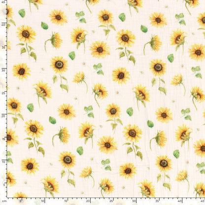 Image of Muslin - sunflowers 120 g/m² – available at Šarlotes audumi
